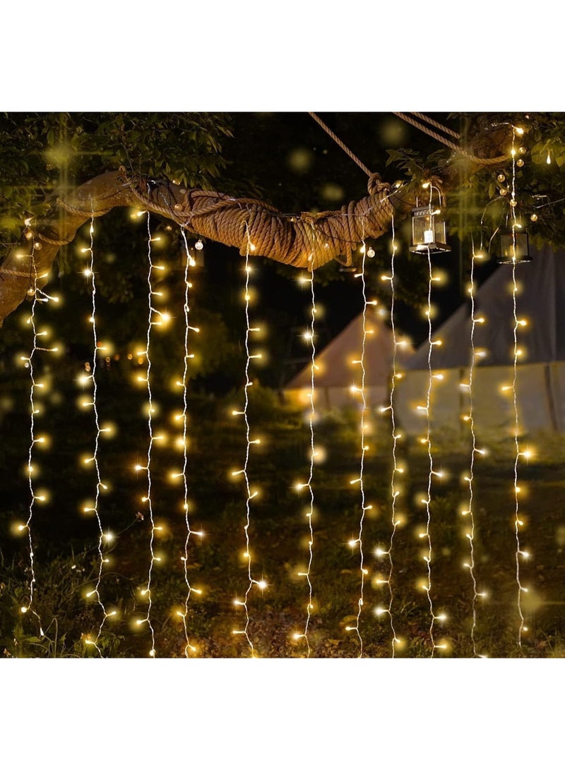 LED Curtain String Lights 3M x 2M, 150 LEDs Waterfall Fairy Lights with 8 Lighting Modes, IP44 Waterproof Warm White Decorative Hanging Lights for Ramadan, Eid, Christmas, Wedding, Bedroom & Home Decor - Image 1