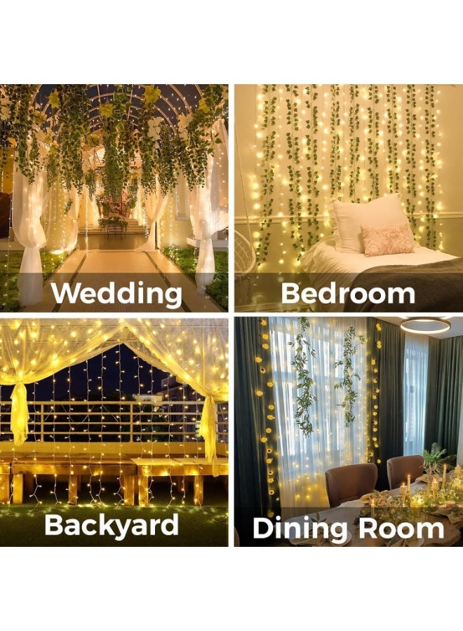 LED Curtain String Lights 3M x 2M, 150 LEDs Waterfall Fairy Lights with 8 Lighting Modes, IP44 Waterproof Warm White Decorative Hanging Lights for Ramadan, Eid, Christmas, Wedding, Bedroom & Home Decor - Image 3