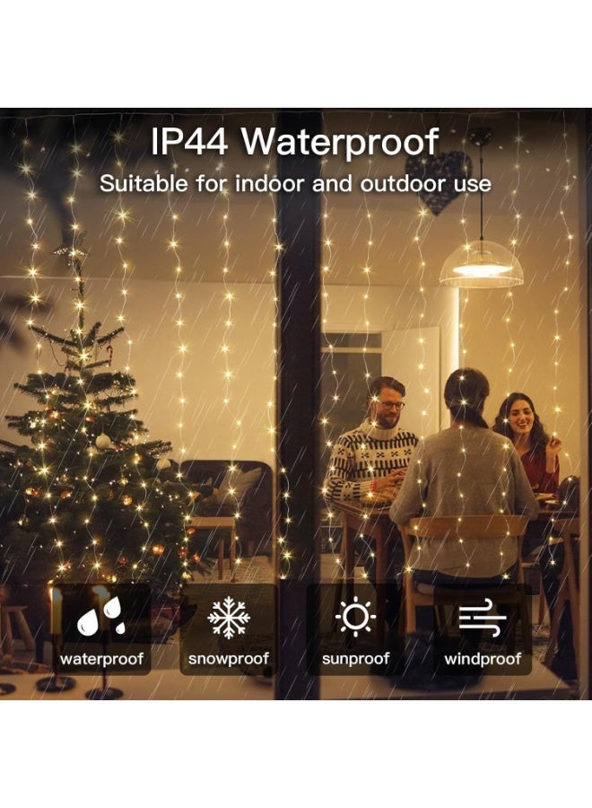 LED Curtain String Lights 3M x 2M, 150 LEDs Waterfall Fairy Lights with 8 Lighting Modes, IP44 Waterproof Warm White Decorative Hanging Lights for Ramadan, Eid, Christmas, Wedding, Bedroom & Home Decor - Image 4