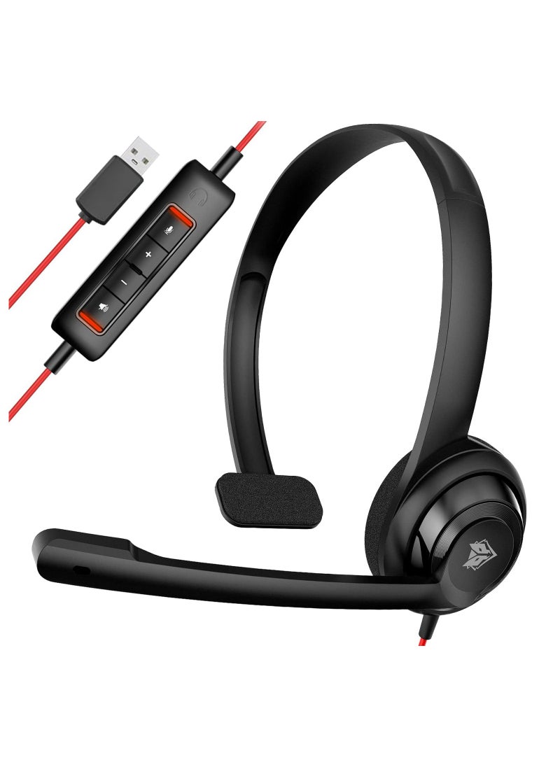 NUBWO - HW02 USB Headset with Microphone Noise Cancelling &Audio Controls, Super Light (Mono) - Image 1
