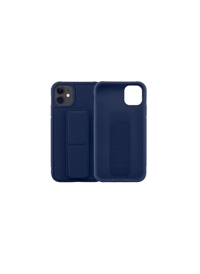 Generic - 3-in-1 Magnetic Wrist Strap Hand Grip with Stand Case Cover for Apple Iphone 11 - Navy Blue - Image 1
