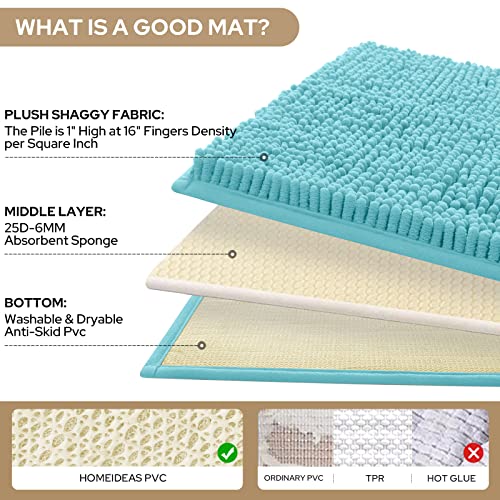 HOMEIDEAS 3 Pieces Bathroom Rugs, Ultra Soft Non Slip Absorbent Chenille Toilet Bath Mat Set (Aqua Blue,17"x24"+20"x32"+U Shape 20"x24") - Image 3