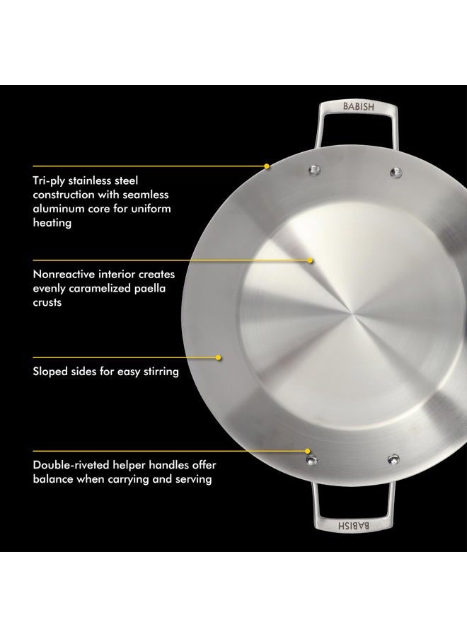 Babish 13 Inch Tri-Ply Stainless Steel Paella Pan, Large Skillet, Griddle, Frying Pan - Induction Safe - Image 3
