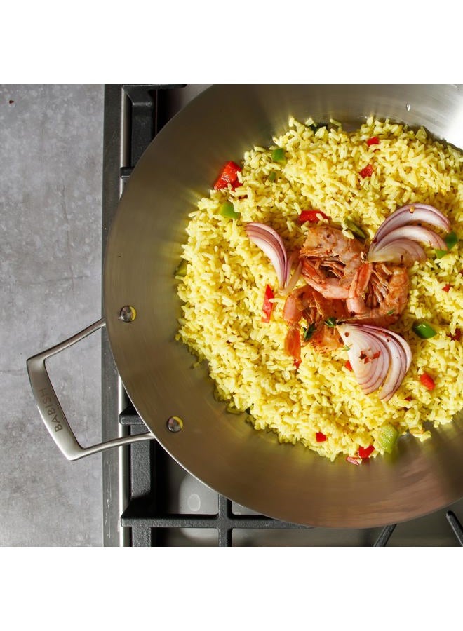Babish 13 Inch Tri-Ply Stainless Steel Paella Pan, Large Skillet, Griddle, Frying Pan - Induction Safe - Image 5