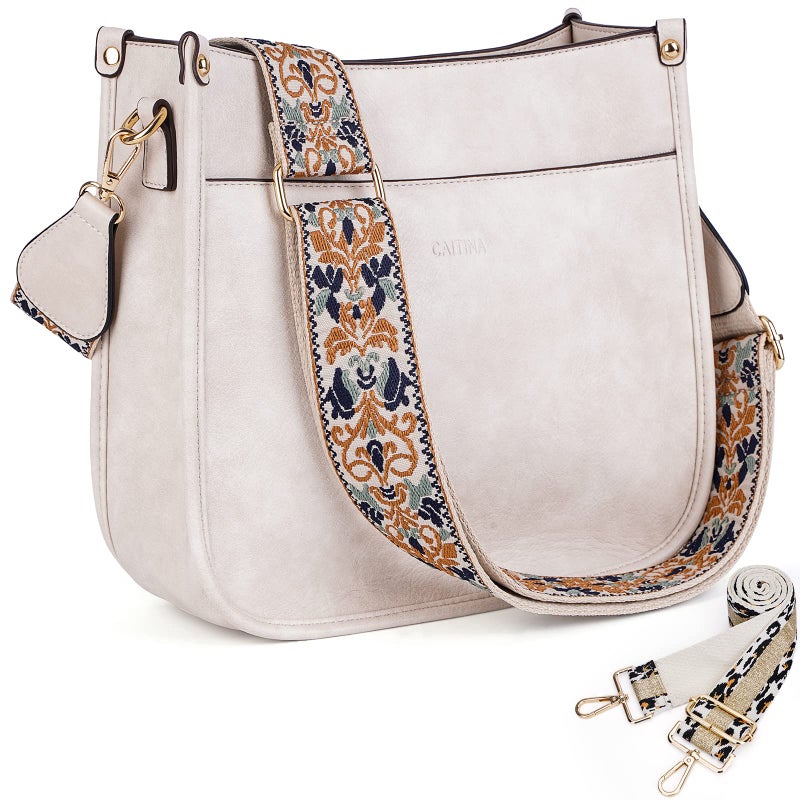 Caitina Crossbdy Bags Purses For Women,Vegan Leather Hobo Handbags Designer Crossbody Shoulder Bag with 2 Adjustable Strap(White) - Image 1