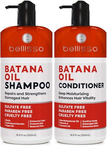 BELLISSO Batana Oil Shampoo and Conditioner Set - Thickening Hair Products for Women and Men - For Strengthening and Volumizing Fine and Thinning Hair - Sulfate Free with Biotin and Keratin for a Fuller Look - Image 1