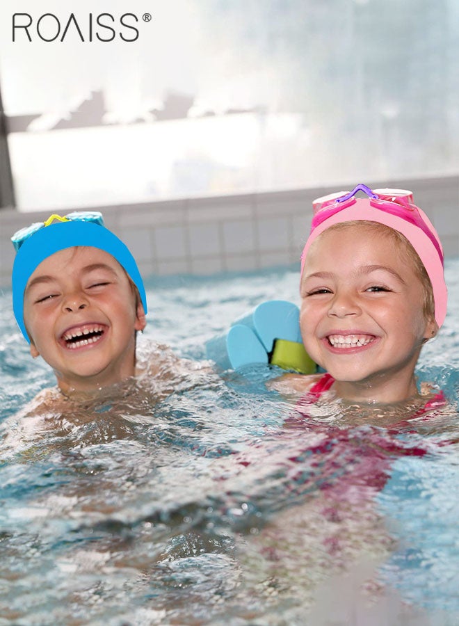 roaiss 4 Pcs Swim Goggles and Caps Set for Kids, 2 Pcs HD Anti-fog Goggles with Silicone Gaskets and 2 Pcs Fish-shape Silicone Swim Caps, Indoor and Outdoor Swimming Surf Gear for Boys and Girls - Image 2