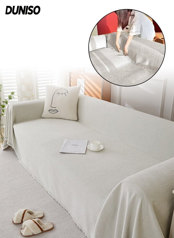DUNISO Double Sided Chenille Sofa Cover,  Stylish Couch Protection Slipcovers with Tassels ， Breathable Nap Blanket,  Not Easy To Pilling, Wear Resistant And Scratch Resistant, Suitable For All Seasons, Suitable For Two Seater Sofas, 180 * 230cm - Image 1