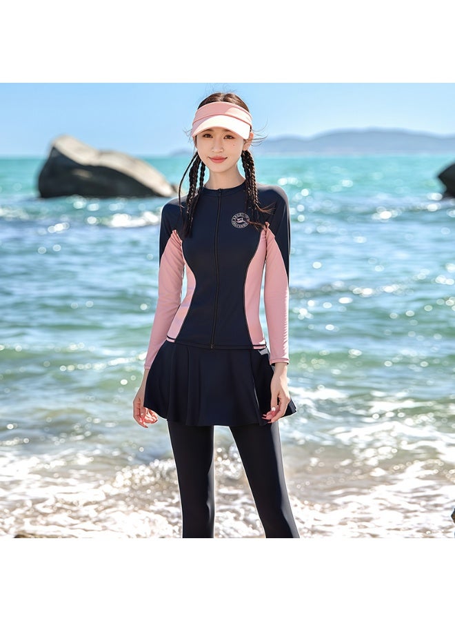 4 Piece Long Sleeve Swimsuits for Women, Swimming Suit with Front Zipper,  Rash Guard UV Protection Swim Shirts - Image 1