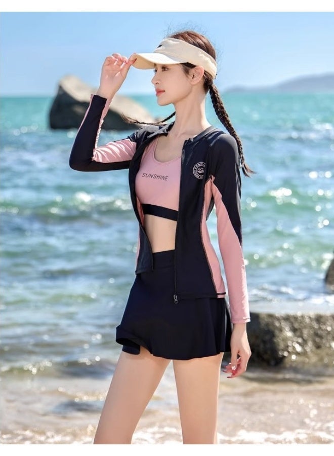 4 Piece Long Sleeve Swimsuits for Women, Swimming Suit with Front Zipper,  Rash Guard UV Protection Swim Shirts - Image 5