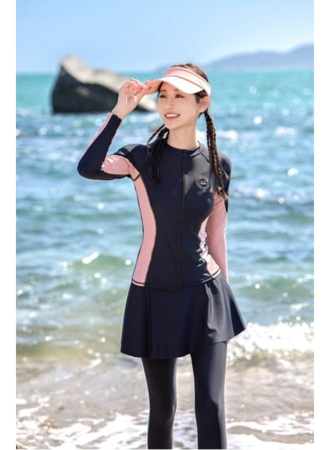 4 Piece Long Sleeve Swimsuits for Women, Swimming Suit with Front Zipper,  Rash Guard UV Protection Swim Shirts - Image 4