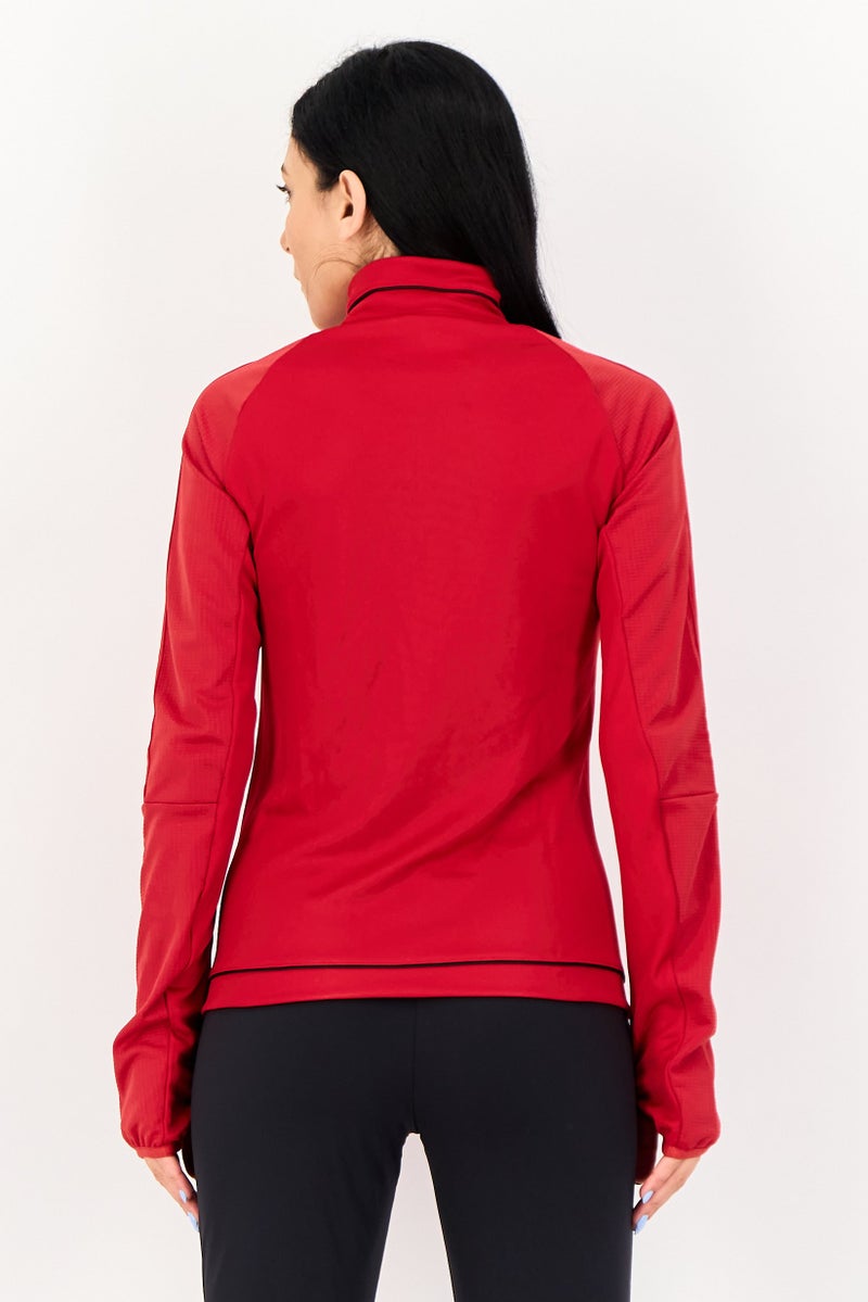 Adidas Women Brand Logo Football Jacket, Red - Image 4
