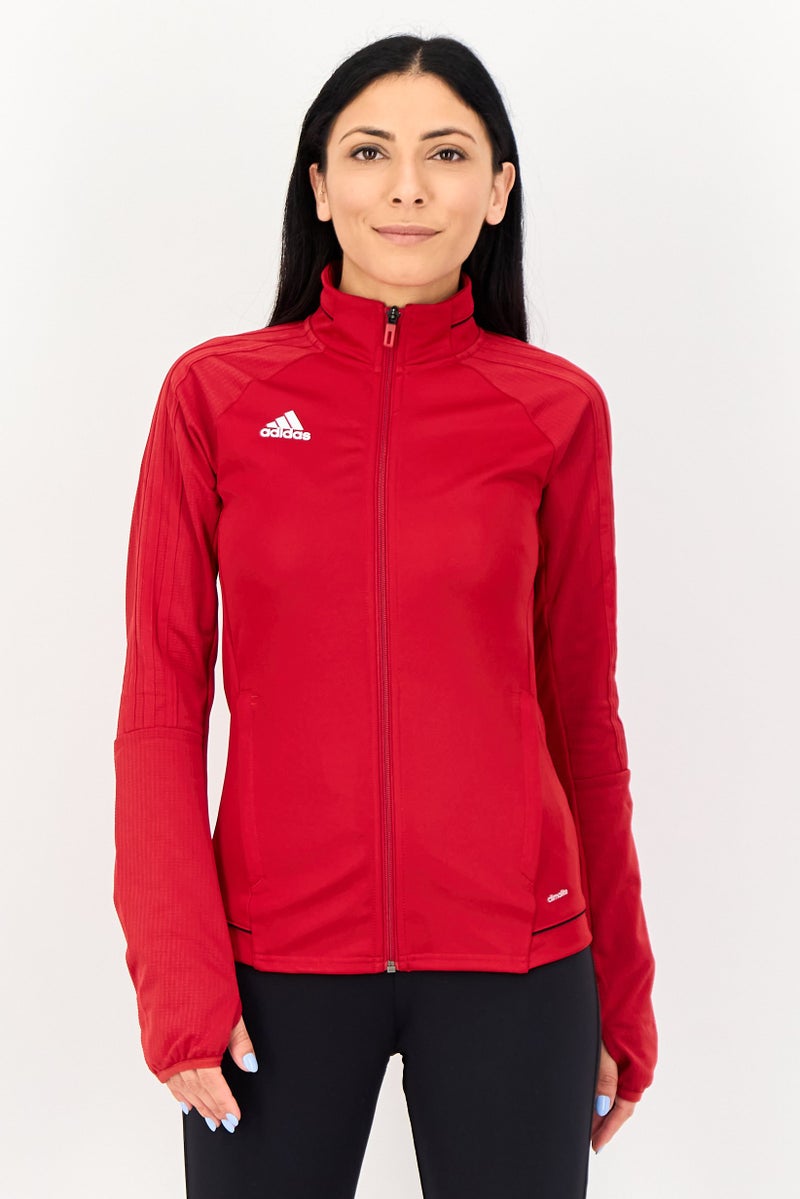 Adidas Women Brand Logo Football Jacket, Red - Image 1