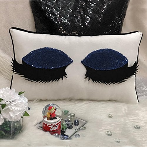 The Purple Tree Cute Sequin Eyelash Polyester and Polyester Blend Pillow Cushion (12X18 Inches, Blue) - Image 1