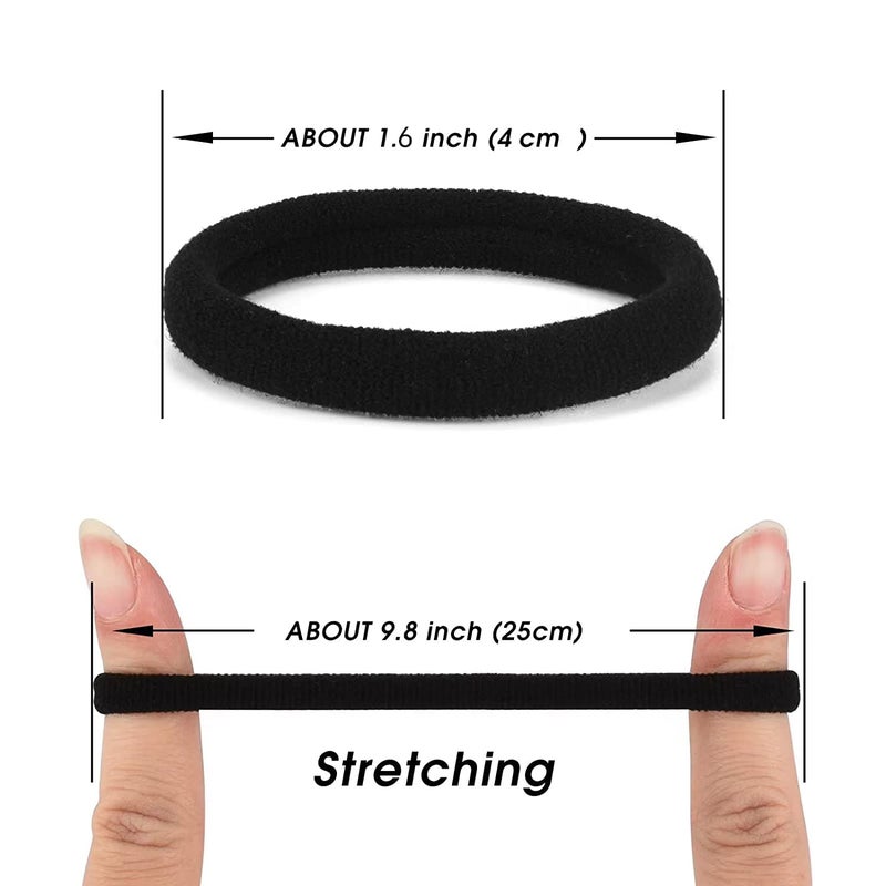 iFwevs 50PCS Black Hair Ties,Cotton Seamless Ponytail Holders,No Damage Elastics Hair Bands for Thick Heavy &Curly Hair - Image 2