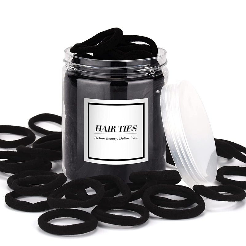 iFwevs 50PCS Black Hair Ties,Cotton Seamless Ponytail Holders,No Damage Elastics Hair Bands for Thick Heavy &Curly Hair - Image 1