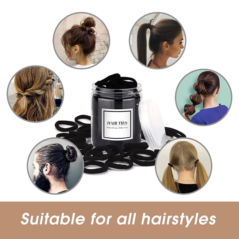 iFwevs 50PCS Black Hair Ties,Cotton Seamless Ponytail Holders,No Damage Elastics Hair Bands for Thick Heavy &Curly Hair - Image 4