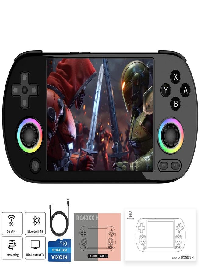 GiipGoop RG40XX H Retro Handheld Game Consoles RG40XXH Retro Gaming Console 64 TF Card Preloaded Games 5000+ Portable Gaming Console Linux 64-bit System 4.0'' IPS Screen WiFi Bluetooth HD and TV Output Black - Image 1