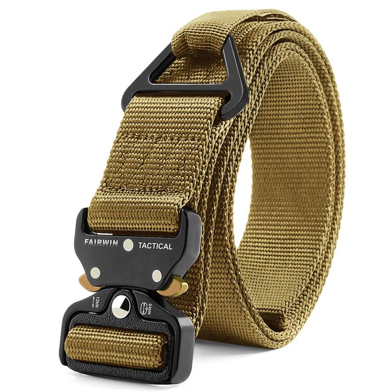 FAIRWIN Men's Tactical Belt, Rigger Belt Military Belt Mens Work Belt Nylon Webbing with V-ring Quick-Release Buckle(Brown, S) - Image 1