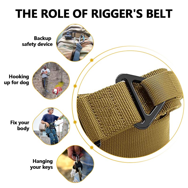 FAIRWIN Men's Tactical Belt, Rigger Belt Military Belt Mens Work Belt Nylon Webbing with V-ring Quick-Release Buckle(Brown, S) - Image 3