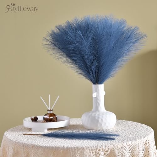 Faylifeway 𝟱𝟬𝙥𝙘𝙨 Pampas Grass 𝟭𝟳in, Faux Pampas Grass Home Decor, Artificial Pampas Grass Fluffy Floral Flower Arrangement for Party Wedding Dinning Hall (𝗕𝗹𝘂𝗲) - Image 3