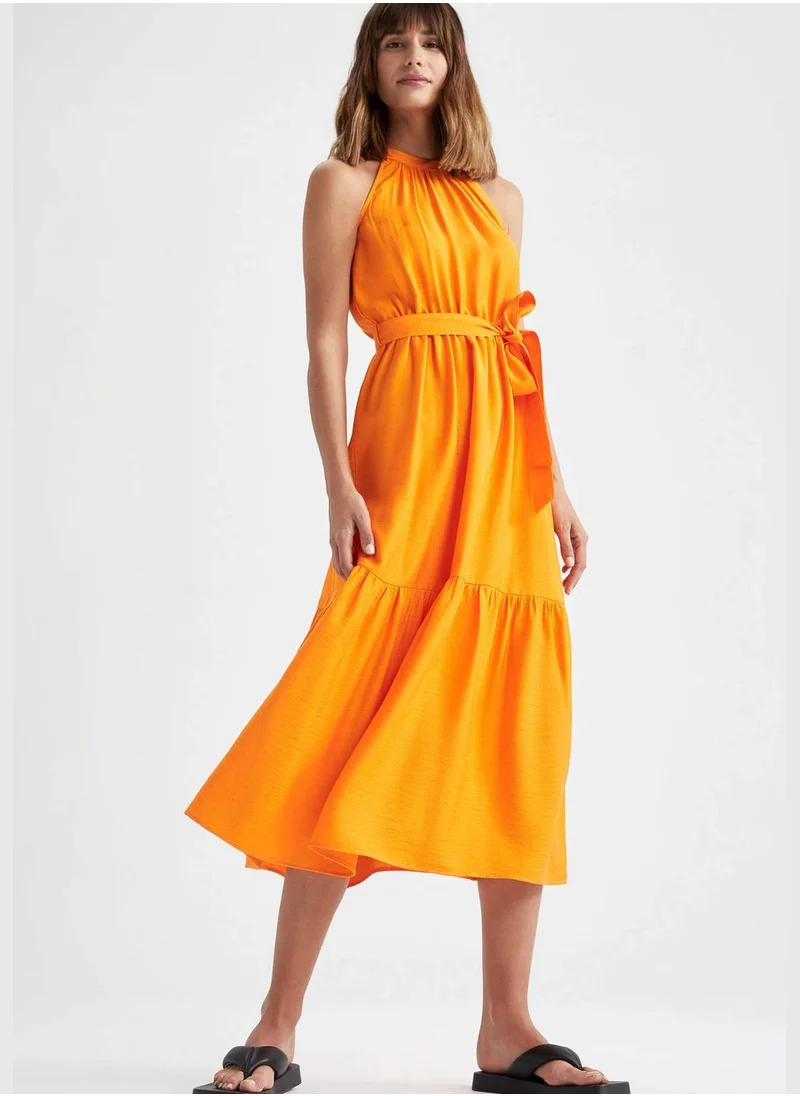 DeFacto High Neck Sleeveless Poplin Midi Dress