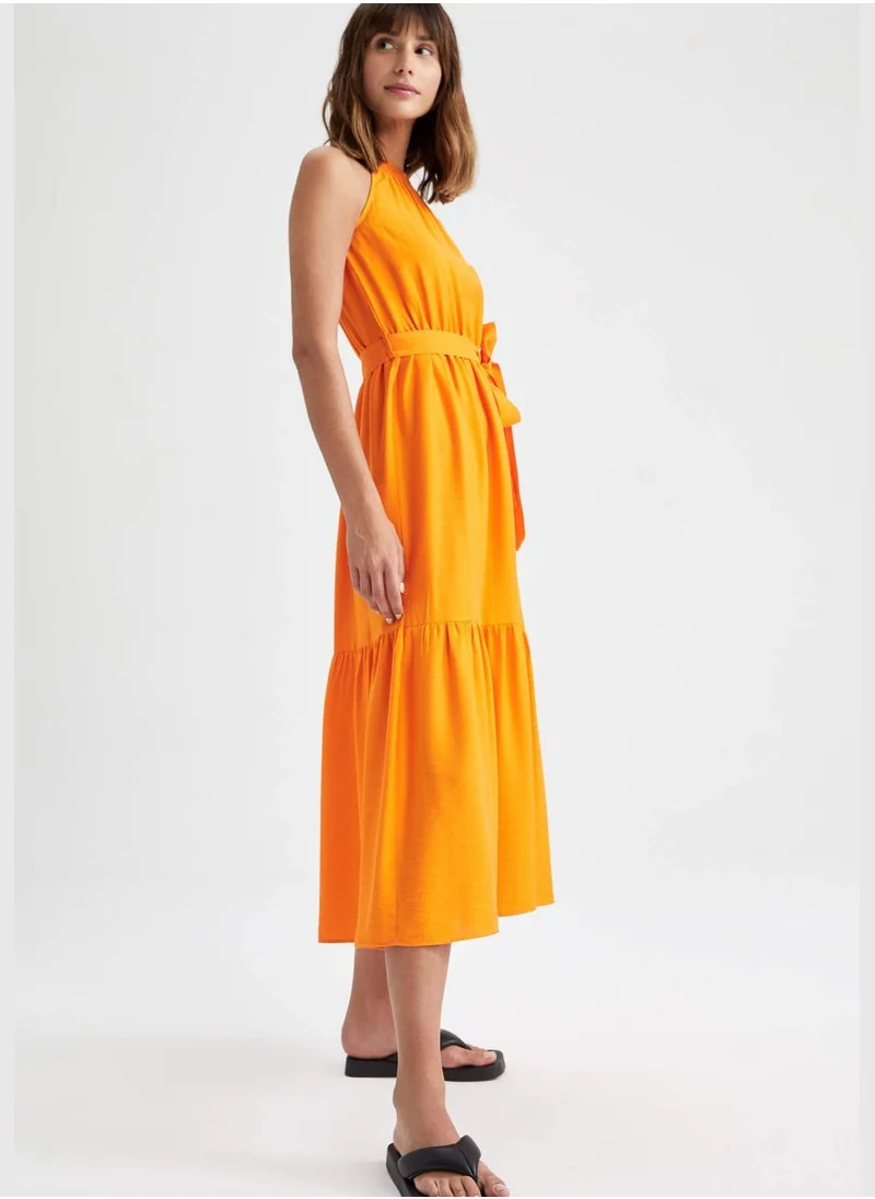 DeFacto High Neck Sleeveless Poplin Midi Dress