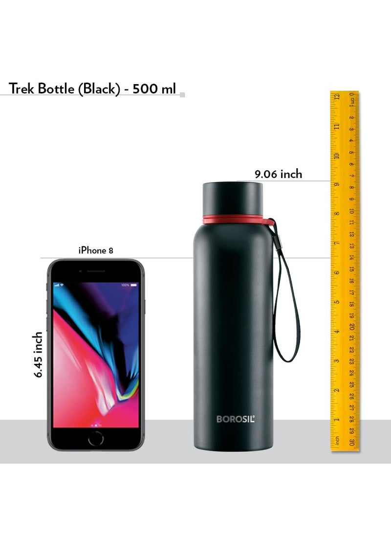 BOROSIL Borosil Hydra Trek 500 ml Stainless Steel Water Bottle | Double Wall Vacuum Insulated Flask | 20 Hours Hot and 24 Hours Cold | Bottle for Office, Gym, School, College | 1 Year Warranty, Black  - Image 4