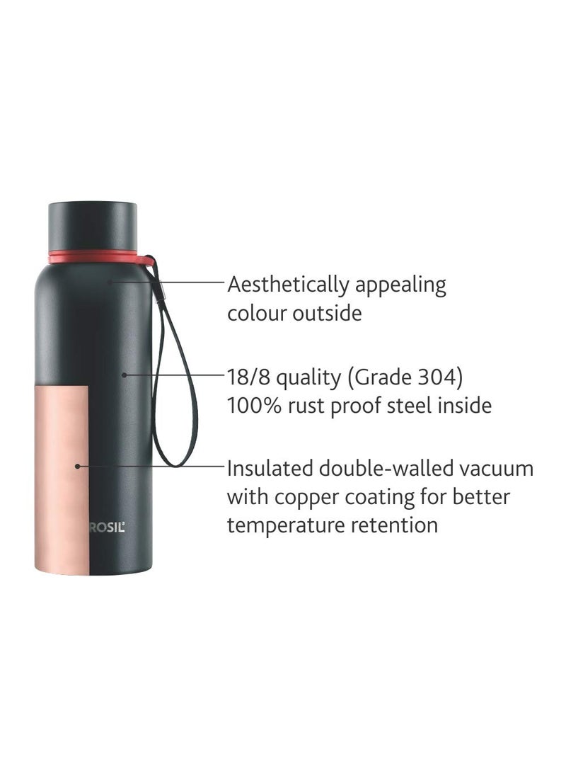 BOROSIL Borosil Hydra Trek 500 ml Stainless Steel Water Bottle | Double Wall Vacuum Insulated Flask | 20 Hours Hot and 24 Hours Cold | Bottle for Office, Gym, School, College | 1 Year Warranty, Black  - Image 2
