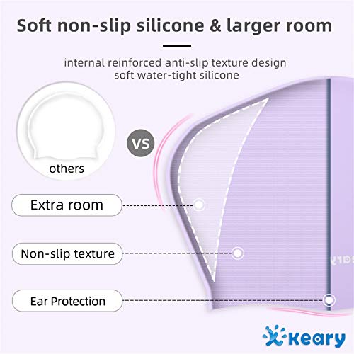 Keary 2 Pack Silicone Swim Cap for Long Hair Women Girls Waterproof Pool Swimming Cap Cover Ears to Keep Your Hair Dry, 3D Ergonomic Stretchable Durable and Anti-Slip, Easy to Put On and Off - Image 4