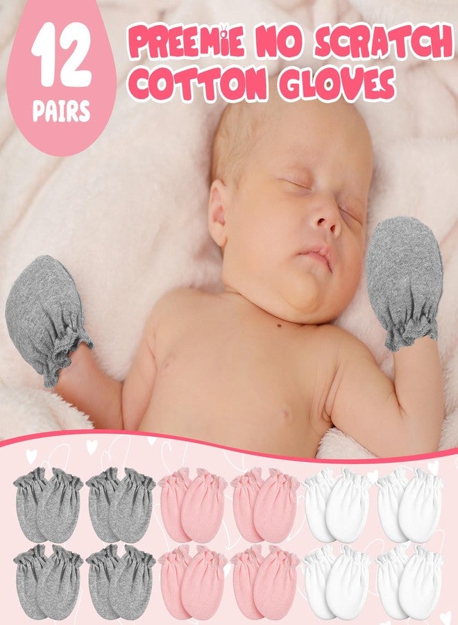 Vabean 12 Pairs Preemie Baby Mittens No Scratch Cotton Premature Baby Gloves for Nicu Preemie Girls Boys Gifts(White,Pink,Gray) - Image 3