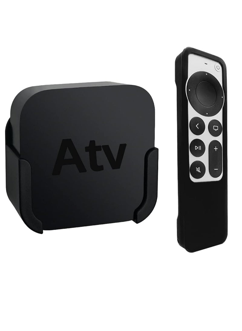 سورس تون حامل تلفزيون SourceTon متوافق مع Apple TV 4th و 4K الجيل الخامس ، حامل حائط مع حافظة واقية من السيليكون الأسود متوافق مع جهاز التحكم عن بعد Apple TV 2021 4K / 6th Gen Siri
