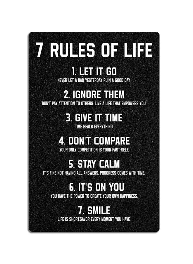 Fmcmly 7 Rules of Life Metal poster Inspirational Tin Sign for Teen Bedroom Decor Home Office Bedroom Classroom Cafes Motivational Wall Decor 8x12 Inch - Image 1