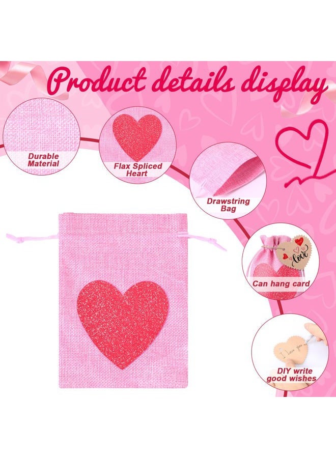 Shappy 24 Pieces Valentine's Day Burlap Gift Bags with Drawstring Heart Bags Party Favor Bag with Heart Mini Wedding Gift Bags Heart Burlap Bags with Tags and Ropes (Love Heart) - Image 4