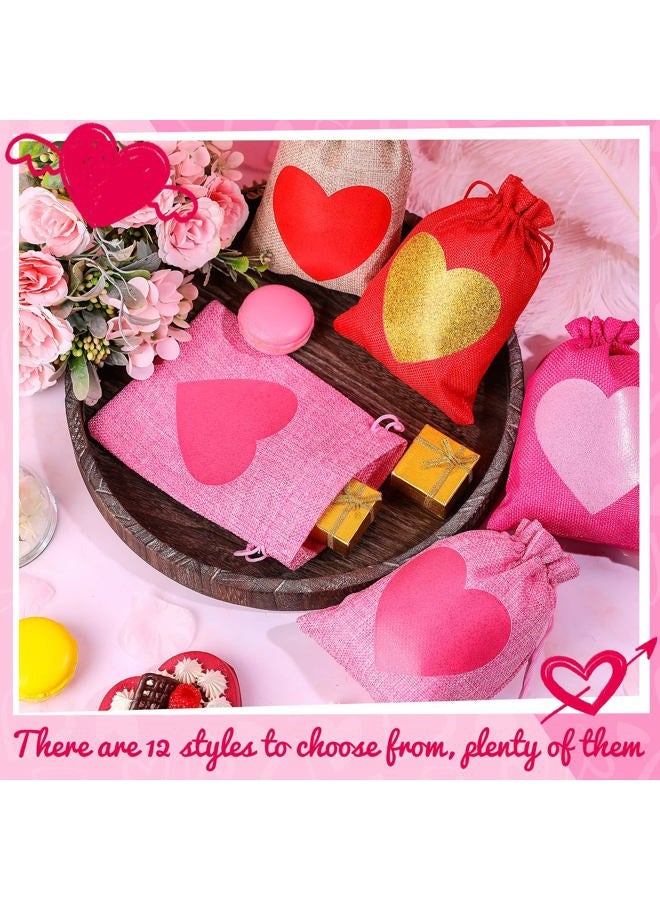 Shappy 24 Pieces Valentine's Day Burlap Gift Bags with Drawstring Heart Bags Party Favor Bag with Heart Mini Wedding Gift Bags Heart Burlap Bags with Tags and Ropes (Love Heart) - Image 5