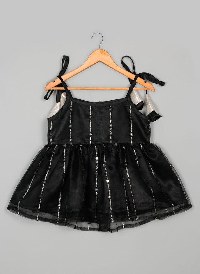Saka Designs Girls Black Sequinned Kurta With Sharara - Image 4