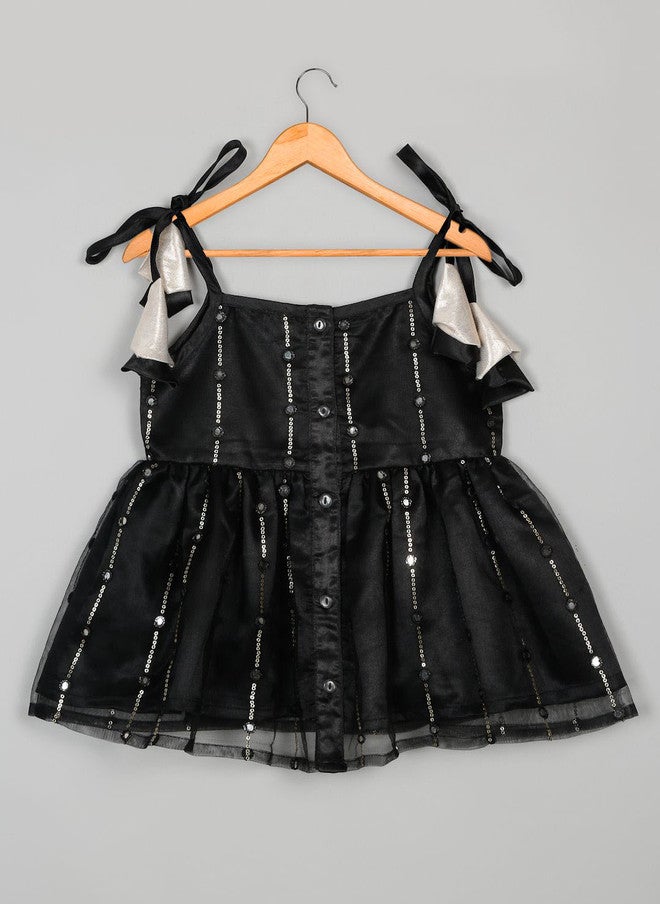 Saka Designs Girls Black Sequinned Kurta With Sharara - Image 3