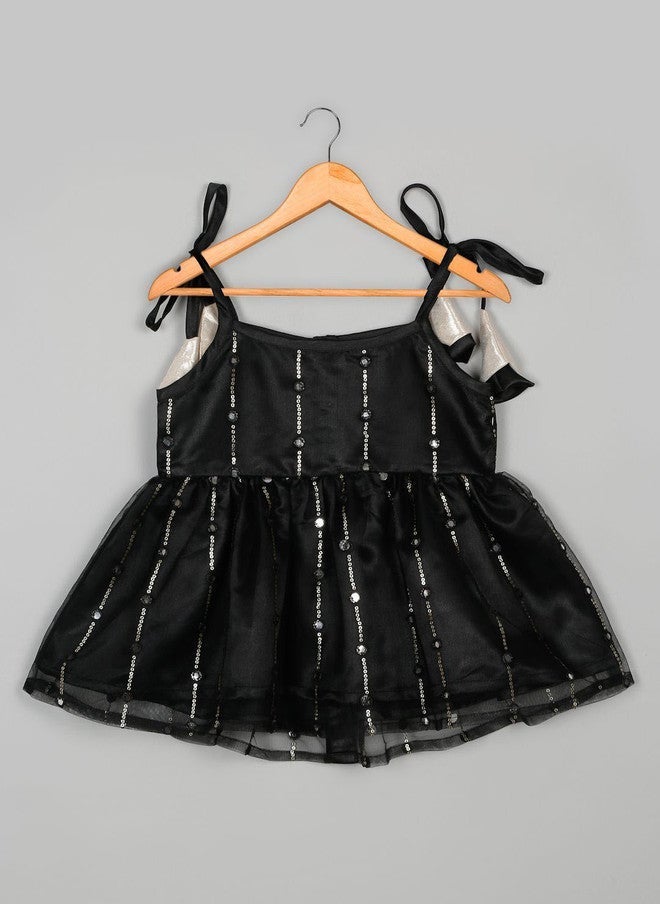 Saka Designs كُرتا سوداء مزخرفة بالفصوص للفتيات مع شراة - Image 4