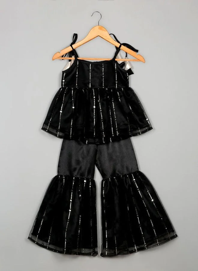 Saka Designs Girls Black Sequinned Kurta With Sharara
