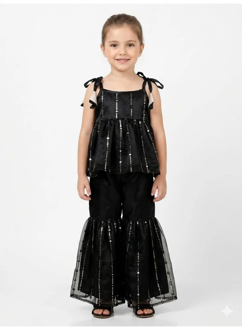 Saka Designs Girls Black Sequinned Kurta With Sharara