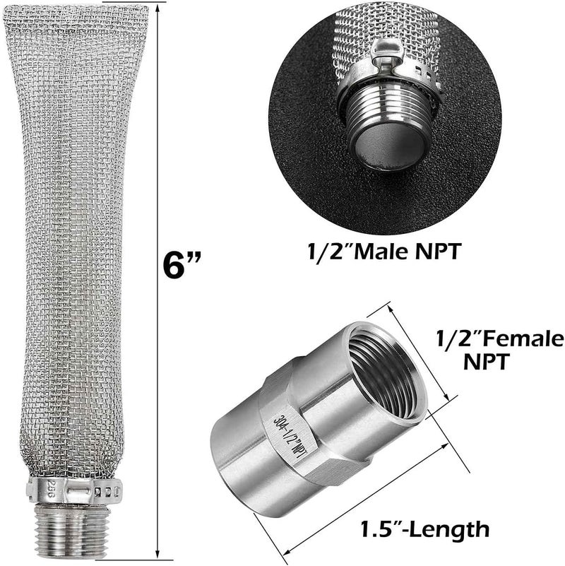 LitKiwi 6-inch Bazooka Screen Boil Screen(1/2" NPT) with Pipe Fitting(1/2"x 1/2" Female NPT),Reusable Stainless Steel 304 Beer Filter Tube,Mash and Tun Boil Screen for Home Brewing and Wine Making - Image 2