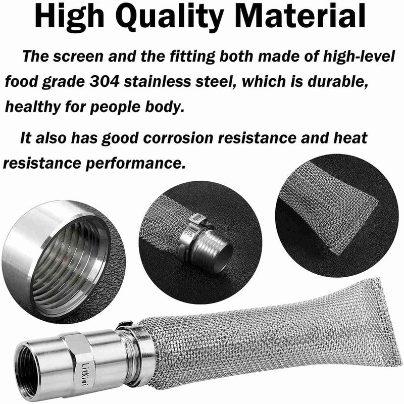 LitKiwi 6-inch Bazooka Screen Boil Screen(1/2" NPT) with Pipe Fitting(1/2"x 1/2" Female NPT),Reusable Stainless Steel 304 Beer Filter Tube,Mash and Tun Boil Screen for Home Brewing and Wine Making - Image 3