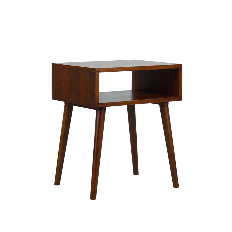 طاولة جانبية من الخشب الصلب NTC زوي بتصميم منتصف القرن الحديث طاولة سرير أثاث بجانب السرير طاولة نهاية سهلة التجميع بلون الجوز الداكن