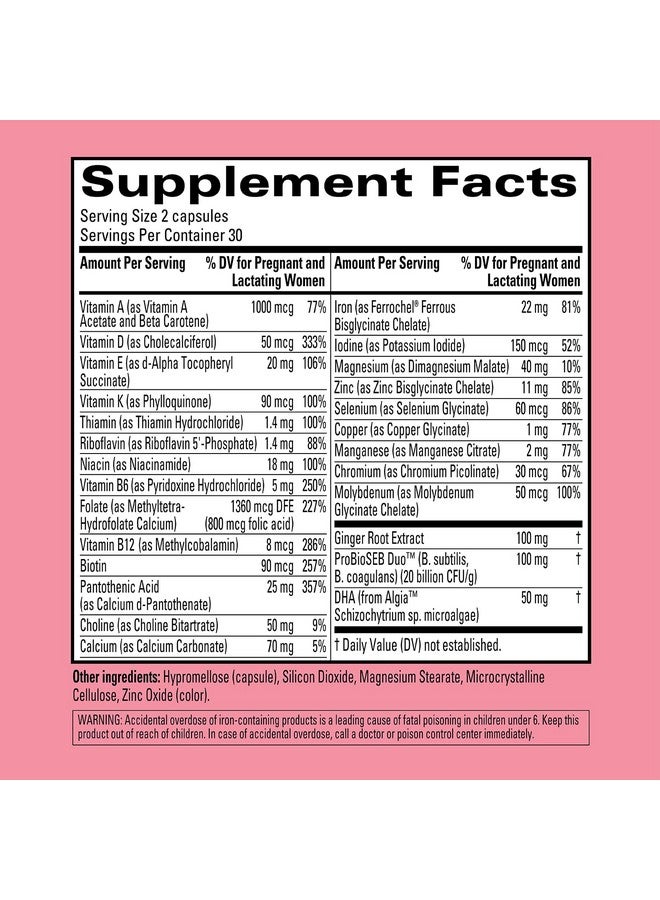 Hyland's Easy Morning Prenatal Multivitamin and Digestive Health and Morning Sickness Relief, 60 Vegan Capsules with Folate, Choline, Zinc, Ginger Root, Prebiotics and Algae DHA - Image 2