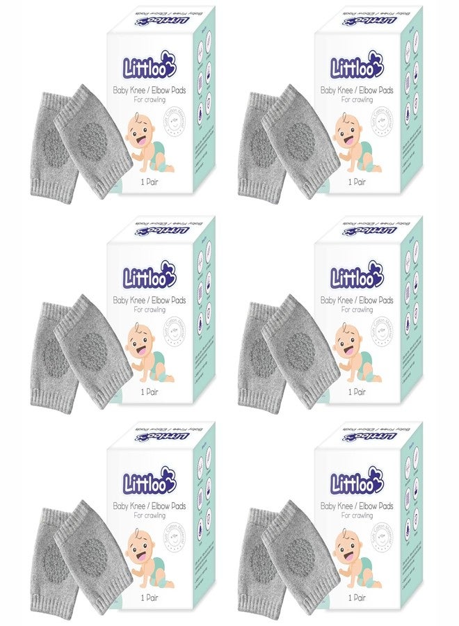 LITTLOO Baby Knee Socks & Crawling Socks (Pack of 6) Anti-Slip Knee & Elbow Protector Pads, Soft Cotton Elastic for Cushion & Knee Protection (Grey) - Image 1
