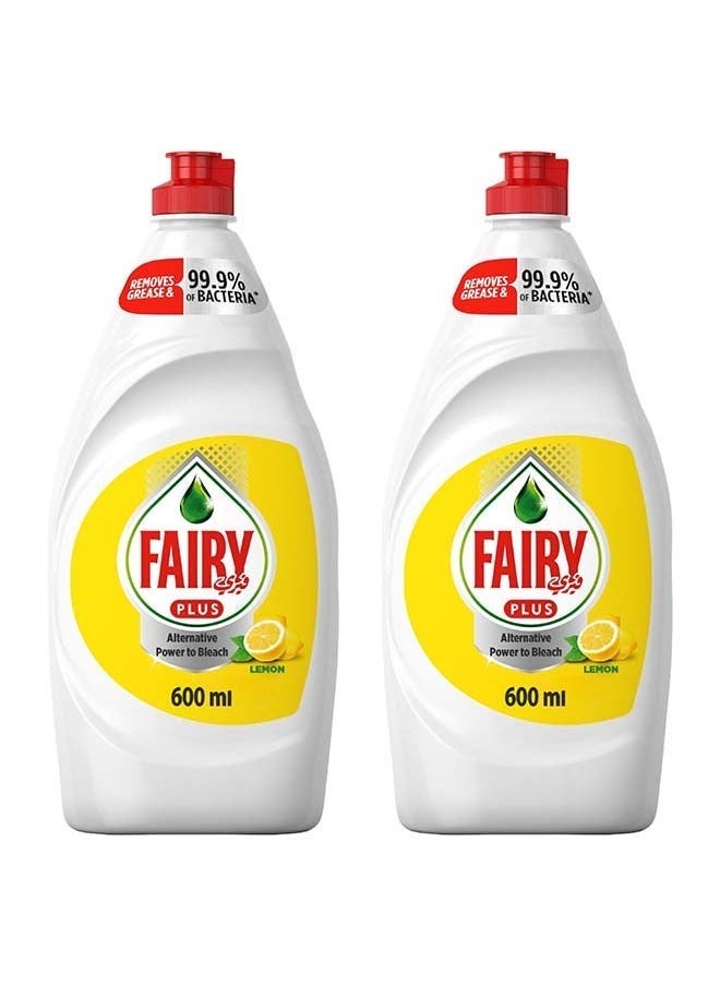 Fairy Plus Dish Washing Liquid Soap, Lemon, Pack Of 2, 600ml 