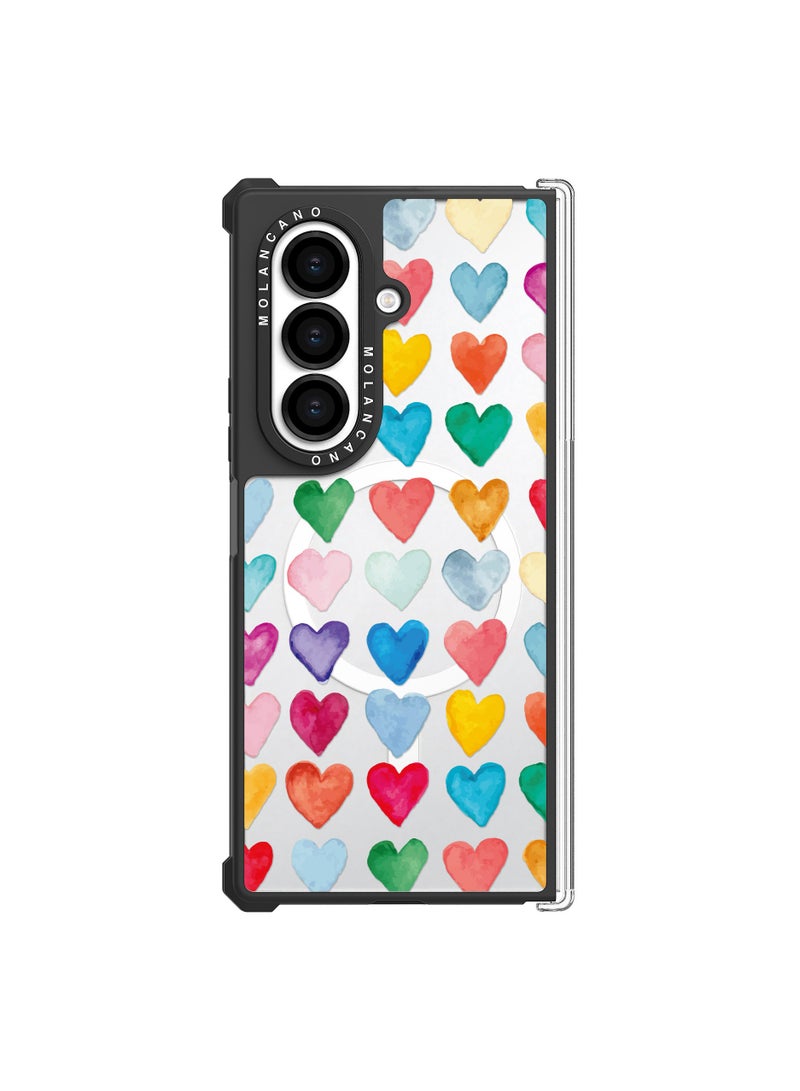 general Compatible with Samsung Z Fold7 Phone Case Magnetic Wireless Charging Compatible Shockproof Protective Case Heart Pattern Design, Full-Coverage Protective Case - Image 1