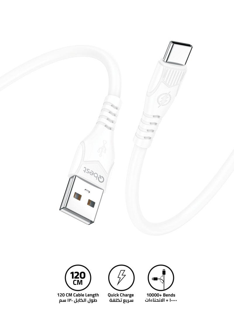 Qbest 6.0A Fast Charging USB to Type C Cable 1.2M – High-Speed Data Transfer, Durable Design for Android, Apple & Compatible Devices, - White - Image 1