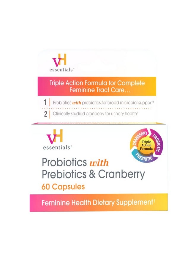 vH Essentials Probiotics With Prebiotics And Cranberry Feminine Health Supplement 60 Capsules  - Image 2