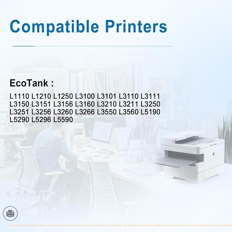بريتمور 103 حبر EcoTank متعدد الألوان 4 ألوان لـ EPSON 103 مجموعة حبر كومبو أسود سماوي أرجواني أصفر لطابعات EcoTank L1110 L3110 L3111 L3150 L3151 L3156 L3160، يطبع حتى 8000 صفحة (عبوة من 4) - Image 2